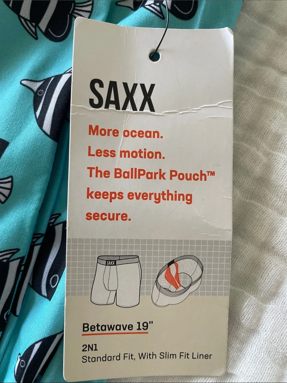 Saxx Teal Fish-Pattern Swim Trunks